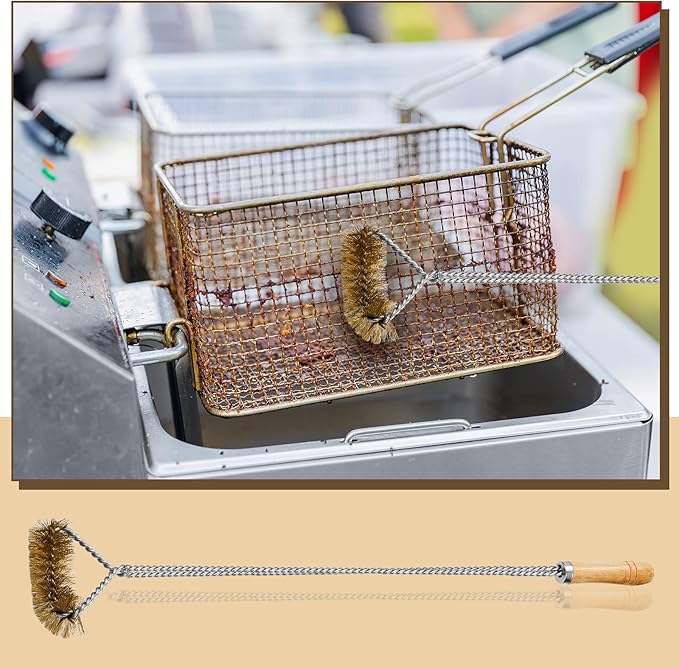 Nuenen 3 Pieces Fryer Cleaning Tools Including L Shaped Fryer Cleaning Brush, Deep Cleanout Rod and Long Handle Basket Brush, Good to 750f for Restaurant Accessories