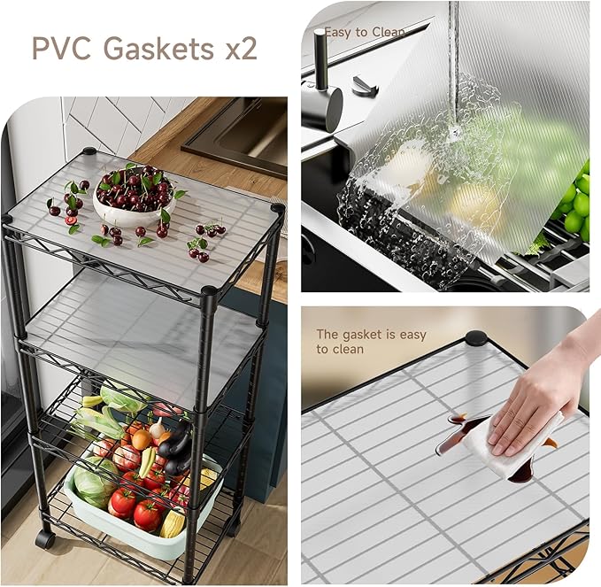 4 Tier Adjustable Storage Shelves Metal Utility Shelf Wire Shelving Unit Organizer Rack for Home Kitchen Office Bathroom Pantry Room 12" D x 18" W x 44.5" H