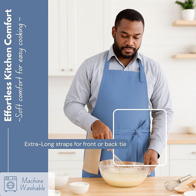 Native Fab Kitchen Apron 2 Pack - 100% Cotton Adjustable, Durable Apron with Pockets, Perfect for Cooking, Baking, Grilling