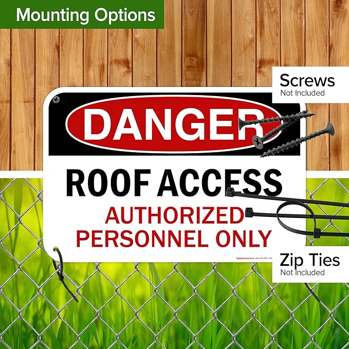 Danger Roof Access Authorized Personnel Only Sign, 12x18 Inches, 55 mil thick HDPE (high density polyethylene), Made in USA by My Sign Center