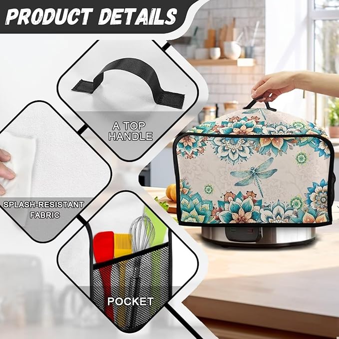 Mandala Crock Pot Cover Compatible with 6, 7 or 8 Quart Slow Cooker Dragonfly Slow Cooker Cover with Handle and Pocket Covers Appliances Decorations Kitchen Utensils