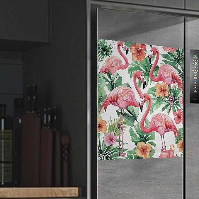 Pink Flamingo Magnetic Dishwasher Cover,Floral Plam Dishwasher Covers for The Front Magnetic Dishwasher Panel Decal Cover for Kitchen 23x26inch