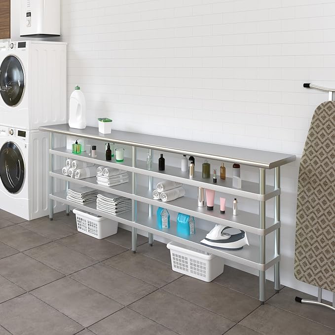 14 in. x 96 in. Stainless Steel Work Table with Three Bottom Shelves | NSF Kitchen Prep Table | Utitly Metal Table