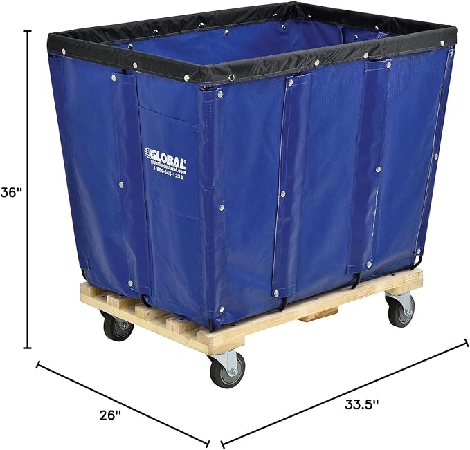 Global Industrial 12 Bushel, Blue Vinyl Basket Bulk Truck, Unassembled, 36" L x 26" W x 33-1/2"H, Rolling Laundry Cart, Commercial Material Handling Cart with 4" Casters