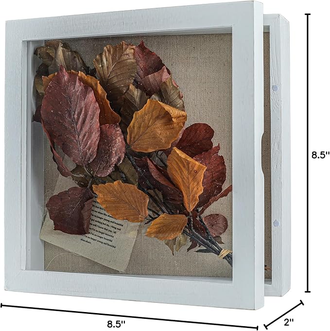 Freezing point Shadow Box Frame 10x10 Shadow Boxes Display Case with Linen Back Memorabilia Awards Medals Bouquet Photos Picture Badge Wedding Memory Box for Keepsakes White Small Pin Board White