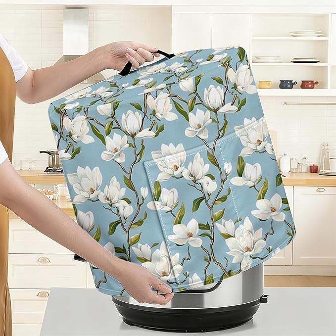Kitchen Appliance Accessories Dust Cover for 3-6-8 Quart Instant Pot, Pressure Cooker, Air Fryer & Crock Pot,Decorative Appliance Cloth Cover with Top Handle & Storage Pockets (Light blue, 6 Quart)