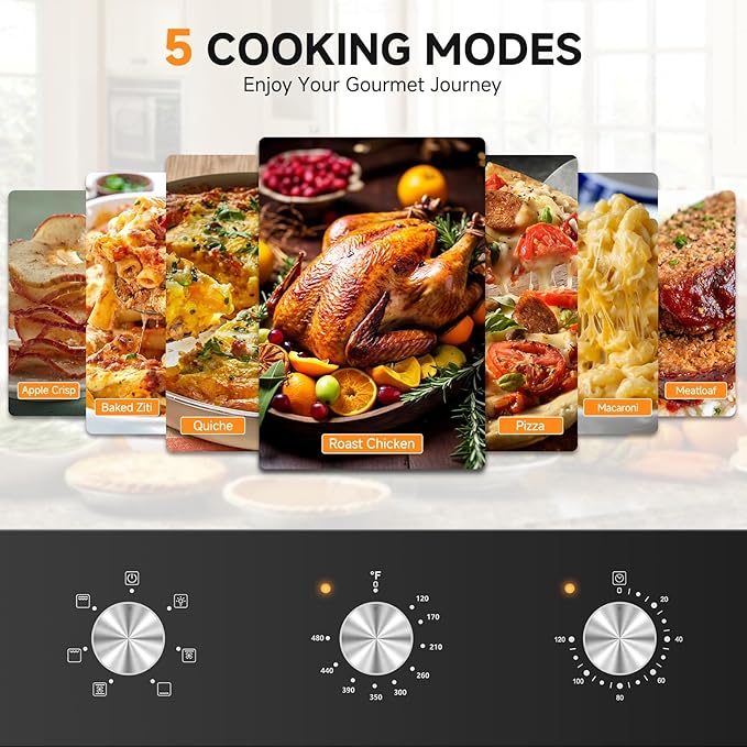 AMZCHEF Wall Ovens 24 inch Electric: 2800w Single Wall Oven with 6 Cooking Modes, 2.72 Cu.Ft. Electric Wall Oven, Convection Oven with Mechanical Knobs Control, Black