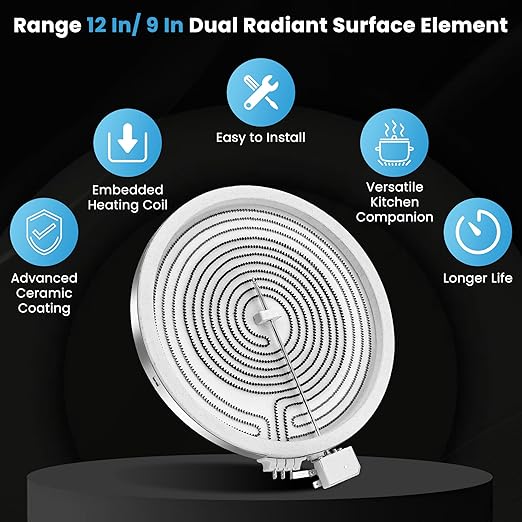 12In DG47-00064A DG47-00056A Electric Range Dual Radiant Surface Element Fit for Sam-Sung NE58, NE59, NE63 Series Electric Stove, Replaces AP5986691 EAP11729066 PS11729066 by Fetechmate