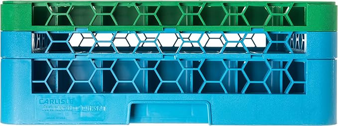 CFS RG49-2C413 OptiClean 49 Compartment Glass Rack with 2 Extenders, 7.12", Polypropylene, green/CFS Blue