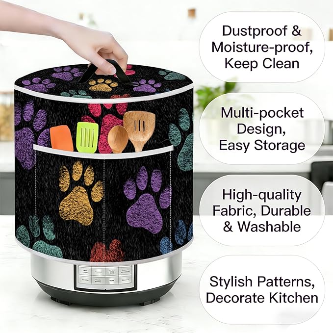 Rice Cooker Cover, Dust Cover for Kitchen Appliances with Handle and Storage Pocket, Easy to Clean Kitchen Decor Gift, Fits 3-6-8 Quart Instant Pot, Slow Cooker and Air Fryer