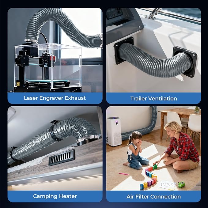 Diesel Heater Ducting 3inch 8FT, Nylon Flexible Duct Hose, Insulated Duct Vent Hose for Diesel Heater, 3D Printer, Dryer Vent, RV, Boat Blower, Ventilation Systems, Gery