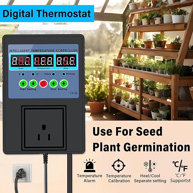 Intelligent Digital Temperature Control Sensor Regulator 100V-240V 15A -20℃-120℃ Heating/Cooling Thermostat Control Switch with LED Display Monitor,Suitable for Incubators,Brooders,Refrigerators