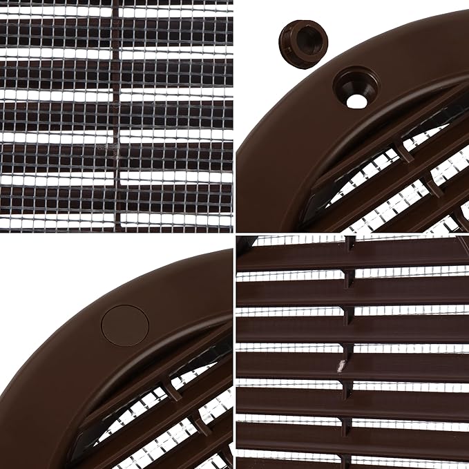 Repa Market 4 Inch (Opening) Brown Round Air Vent Cover - Pack of 5 Plastic Fresh Air Intake Vent - AC Cover with Nylon Mesh Screen - Wall, Ceiling HVAC Return Air Register - Modern Soffit Vents