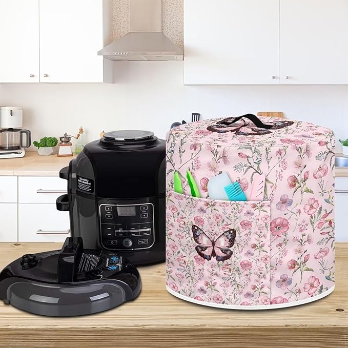 Pink Butterfly Kitchen Appliance Covers Flower Rice Cooker Air Fryer Dust-Proof Cover for Instant Pot Accessories 6 Qt Convenient Portable Blender Cover Dust Cover for Air Fryer