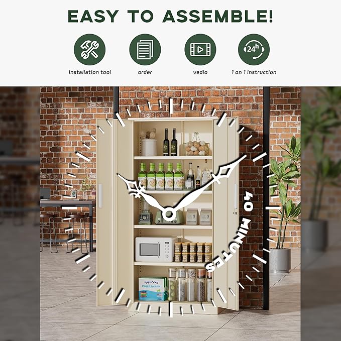 Greenvelly Metal Storage Cabinet, 72" Locking Metal Garage Storage Cabinet with Doors and 4 Adjustable Shelves, Lockable Steel Cabinet for Home Office, Garage, Shop, School (Grey 32" W x 16" D)
