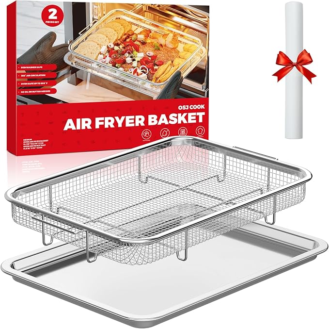 Air Fryer Basket for Oven, Air Fryer Basket and Stainless Steel Baking Tray Pant Oven Air Fryer Pan Rack for Cooking Baking Dishwasher and Broiling (15.3"x11")