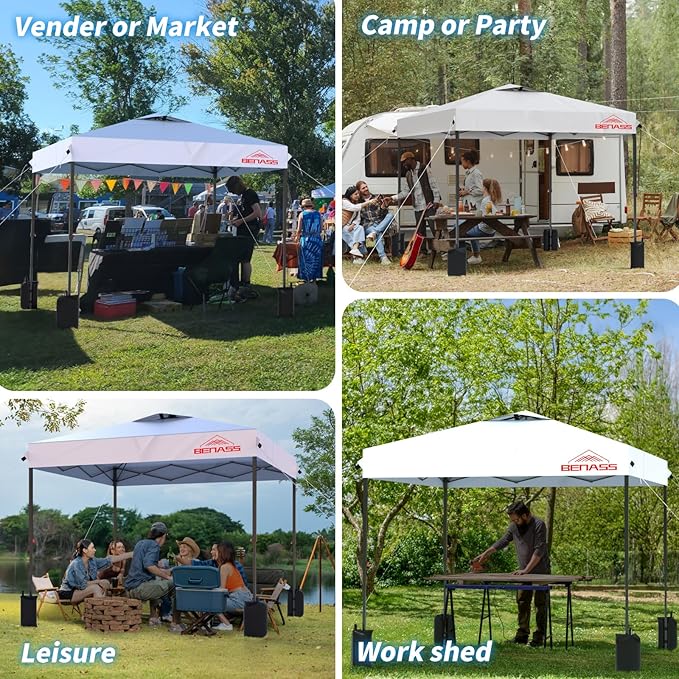 10x10 Pop Up Canopy, Easy Up Canopy Tent, Heavy Duty Tents for Parties, One Person Set Up Event Tent, White