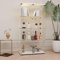 Glass Display Cabinet with LED Light Strip, 4 Shelves with 2 Doors, Curio Storage Cabinets with Lock & Caster for Living Room, Office, Floor Standing Glass Bookshelf, Quick Installation - White