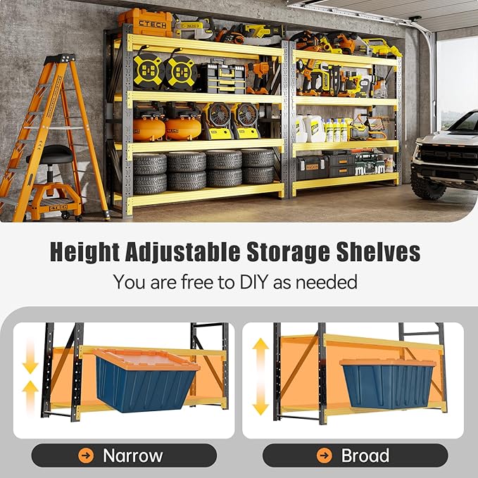 48" W Storage Shelves Heavy Duty, 4000LBS Metal Garage Shelving Units, 4 Tier Adjustable Shelf, Garage Storage Shelves Rack, Industrial Shelving for Warehouse, Basement,48" W x 24" D x 79" H