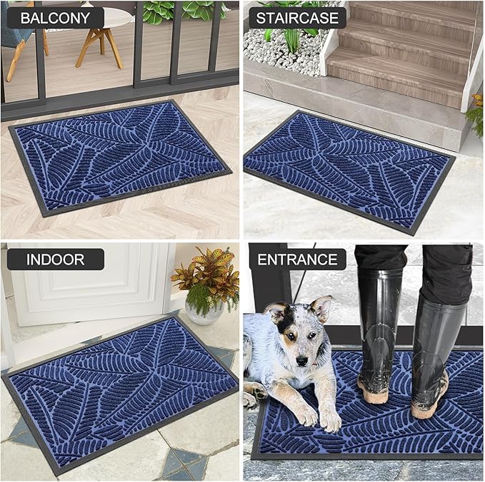 Colorxy Waterproof Doormat, Sturdy Natural Rubber Front Indoor Mat, Non Slip Low Profile Indoor Outdoor Door Mats, Stain and Fade Resistant Floor Mat, Easy Clean Patio Entrance Mat, 36''x24'', Navy
