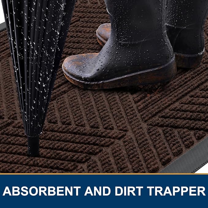 Smiry Front Door Mat Outside Entrance, Heavy Duty Sturdy Natural Rubber Doormat, Trap Dirt and Moisture, Easy Clean Low Profile Welcome Floor Mats for Indoor Outdoor Entry, 59x34 Inch, Dark Brown