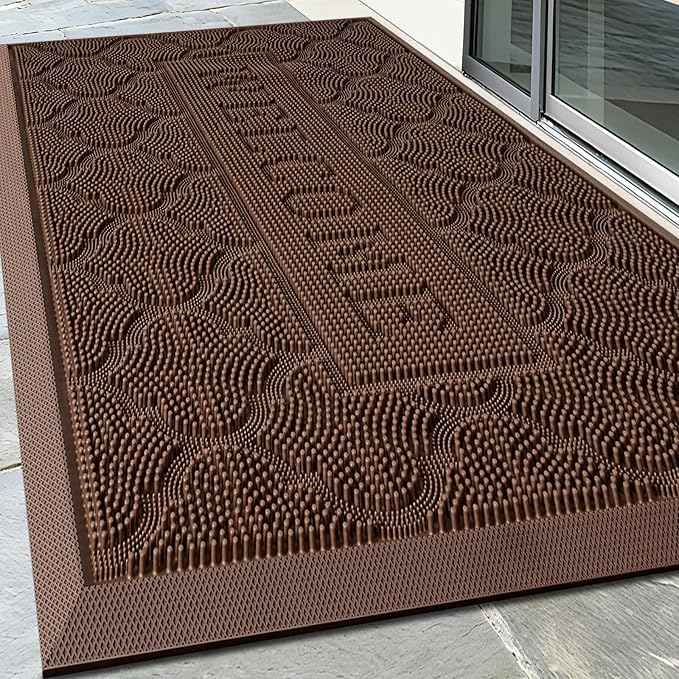 FRAMICS Heavy Duty Rubber Doormat 24x36 Inches - Non-Slip Outdoor Welcome Mat for Front Door Entrance, Waterproof Dirt Trapper for Shoes, All Season Brown Doormat