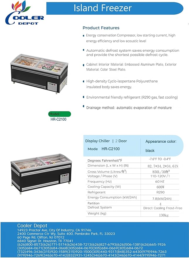 Chest Freezer for Supermarket Glass sliding Door 83" Black Showcase Freezer Curve Display Top w/Storage Baskets-34 Cu.Ft CQH22L