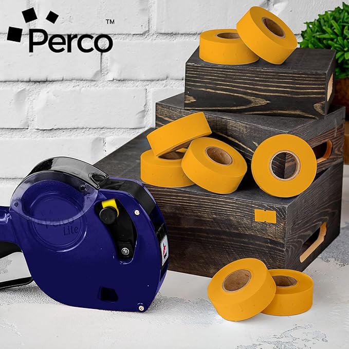 Perco 1 Line Fluorescent Orange Labels - 32 Rolls, 4 Sleeves, 32,000 Blank Price and Date Gun Labels for Perco Lite, X, Plus and Pro 1 Line Price and Date Guns - Made in USA