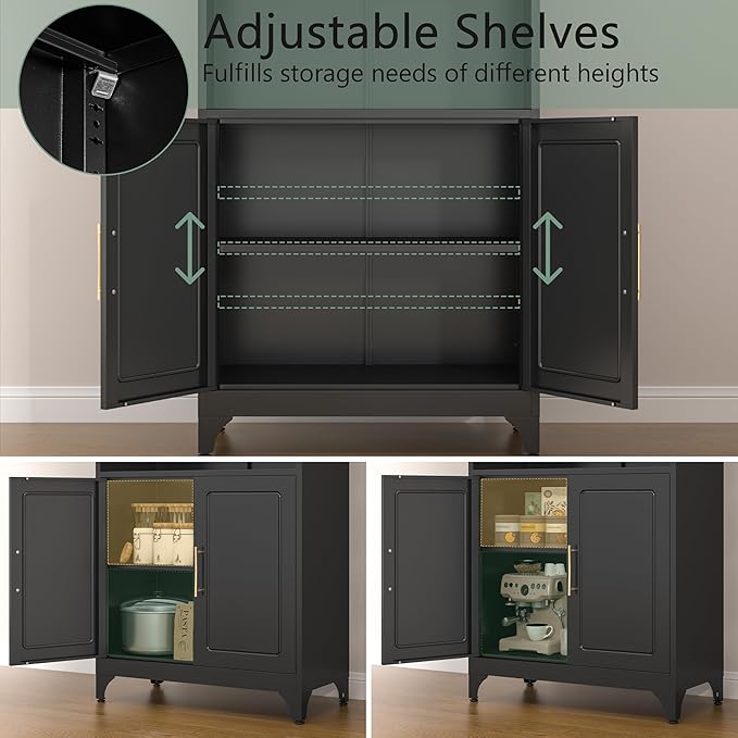 75" Metal Kitchen Pantry Storage Cabinet,Kitchen Hutch Food Pantry Cabinet with Microwave Stand,Freestanding Larder Cupboard with Doors and Adjustable Shelves for Bathroom