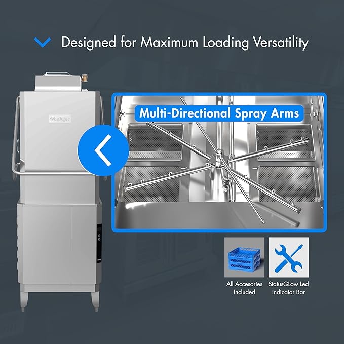 CX20HVG-208/3 Premier Series Ventless Dishwasher, Door Type Commercial Dishwasher with Extra High Hood, VaporGuard 2.0, Quad-Arm Wash, 60 Racks/Hr, Stainless Steel, 208V 3PH, 1.5 HP