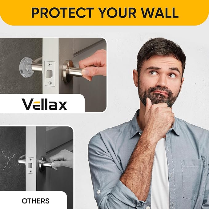 Large 2" Door Knob Wall Protectors – 4 Clear Self-Adhesive Silicone Bumper Pads in Jelly Crown Shape – Noise Dampening Wall & Furniture Guards by VELLAX