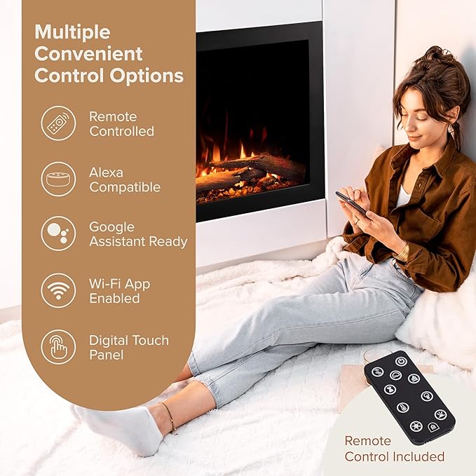 Modern Ember Highmark Traditional 30 Inch Built-in Smart Electric Fireplace Insert with Remote Control | Alexa/WiFi Enabled | Electric Firebox Heater with Multi-Color Flames | 1500W