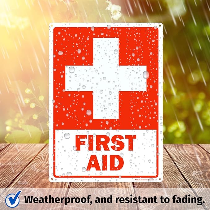 Brimar - 10 x 14" - First Aid Sign - .055″ Polyethylene Plastic - Clear Message - Standard Size