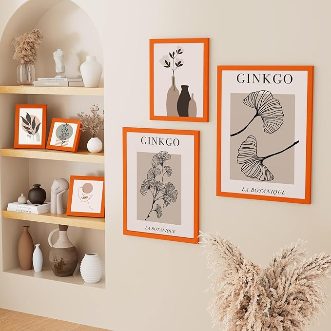 Vittanly 12x16 Picture Frame, Solid Wood Frame with Plexiglass, Includes 8.5x11 Mat, Wall Hanging for Photos, Home Decor, Orange, 1 Pack