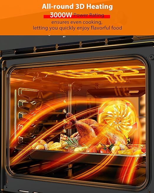 24 Inch Built-in Electric Single Wall Oven, 2.5 Cu.ft Convection Oven with 8 Cooking Functions, 500℉ Max Temperature, Stainless Steel Touch Control Oven, 3-Layer Tempered Glass Door