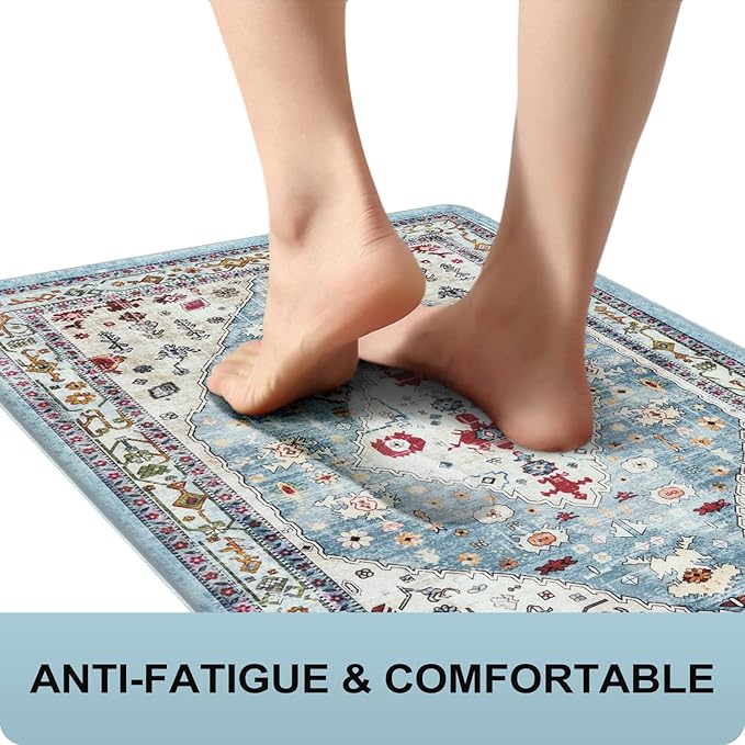 Collive Boho Kitchen Rugs and Mats 2PCS Cushioned Anti-Fatigue Floor Mat, Waterproof Kitchen Rug Set of 2 Non-Skid Comfort Standing Mat for Kitchen,Home,Office,Sink,Laundry,17"x30"+17"x47"