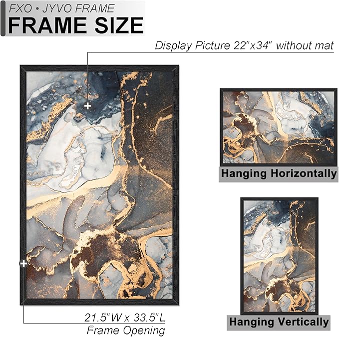 Engineered Wood 22x34 Frame, Black Picture Frame for 22 x 34 Inch Poster Puzzle Photo, Light Weight 22 by 34 Poster Frame with Wood-grain for Wall - 1 Pack/Black/22 x34