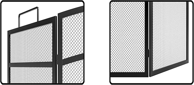 3 Panel Fireplace Screen 48" W x 29" H Modern Foldable with Wrought Metal Decorative Mesh,Arch Heavy Duty Fire Spark Guard Cover for Home Decor Indoor, Black