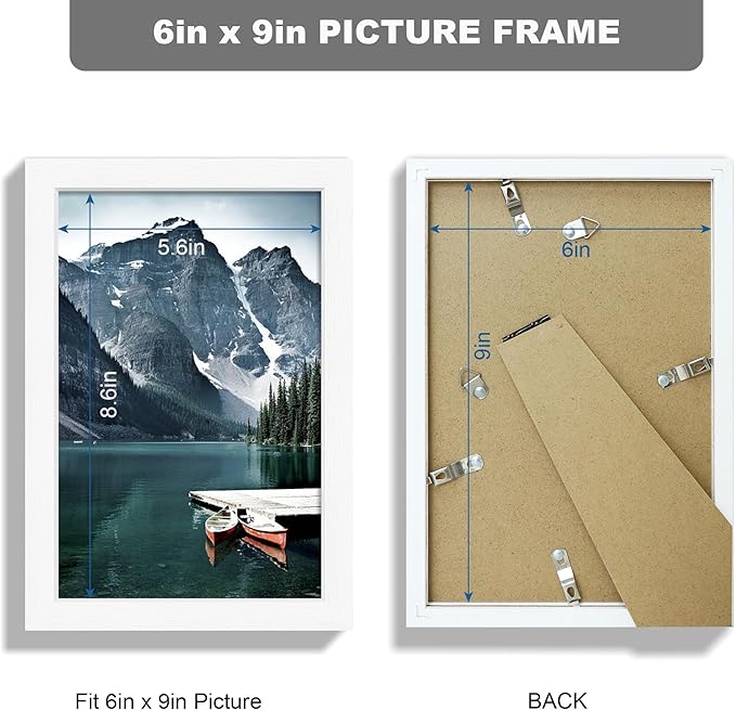 6x9 Picture Frame - Made of Real Glass and White Wooden Frame, 6 by 9 Photo for Wall or Tabletop Display, 3 Pack