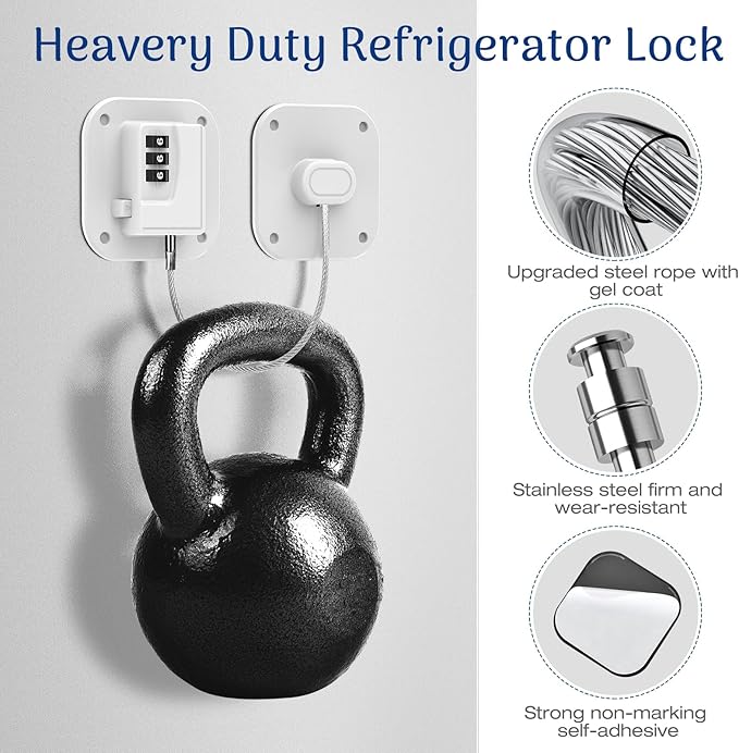 Fridge Refrigerator Lock with Combination, Heavy Duty Lock for Cabinet, Drawers, Closet, Safety Easy Install No Keys Needed (White-2Pack)