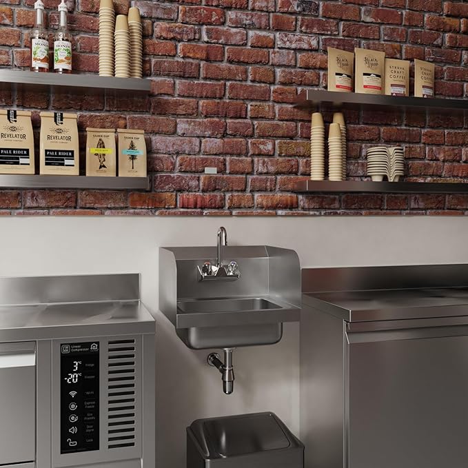 AmGood Stainless Steel Wall Mount Hand Sink | NSF | Commercial Hand Washing Basin For Restaurant, Kitchen and Home (17" x 15" with Sidesplash)