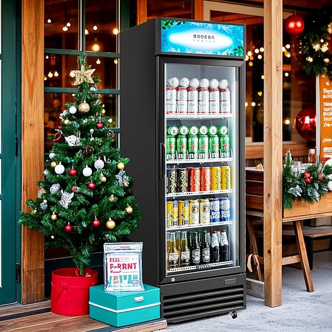 BODEGACOOLER Beverage Refrigerator and Cooler, Commercial Refrigerators with 4 shelves, Commercial Fridge with Soft LED Light. Merchandiser Refrigerators as Black Bar Cooler For Party, 9.0 Cu. Ft