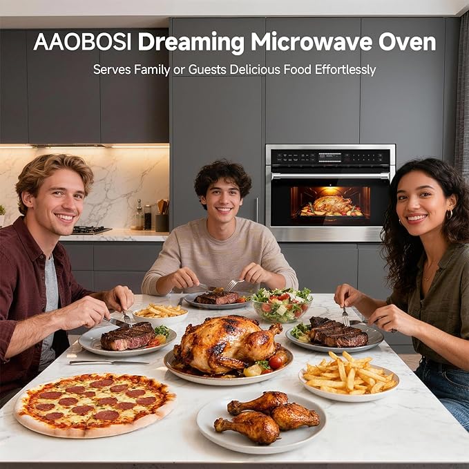 AAOBOSI 24 Inch Built in Microwave Oven,1.6 Cu.Ft Wall Microwave Convection Ovens Air Fryer Combos, 1000Watt Power Sensor&Auto Cook, 10 Cooking Modes, Drop Down Door,Stainless Steel