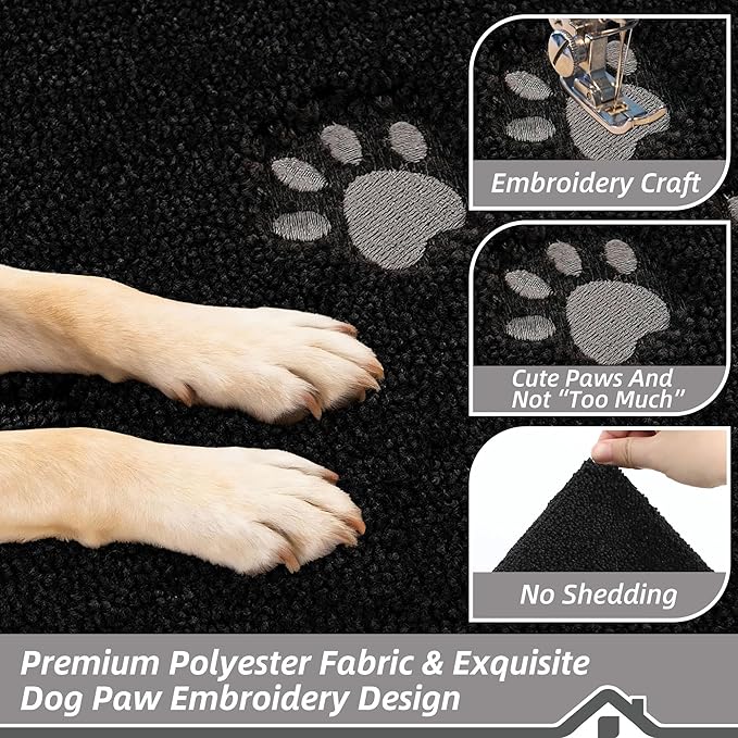 BEQHAUSE Dog Door Mat for Muddy Paws 32"x70" Dirt Trapper Absorbent Doormat Non Slip Entryway Rugs Washable Stain Resistant Welcome Floor Mat Soft Low-Profile for Front Back Door, Black