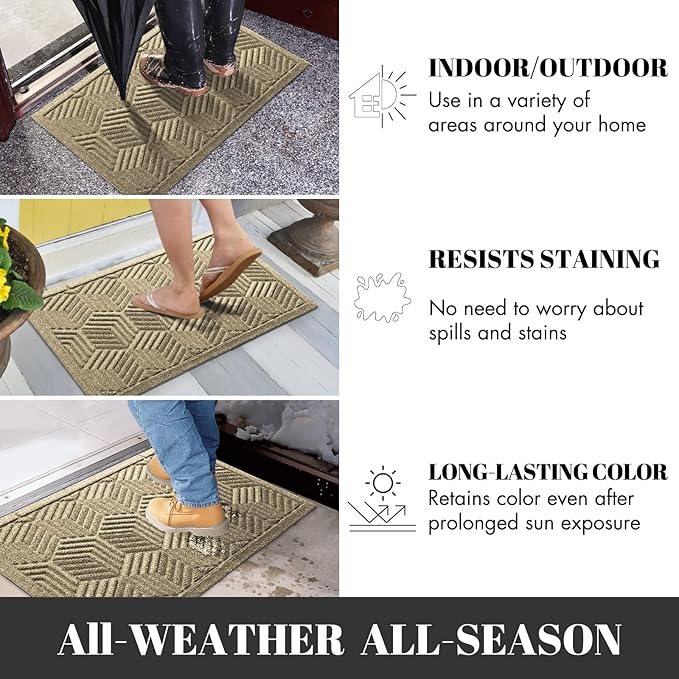 Yimobra Extra Large Door Mat 36x24, All-Season Waterproof Outdoor Mats for Front Door Entrance with Drainage Holes, Heavy Duty Non-Slip Doormat for Garage Patio Entryway Indoor, Beige