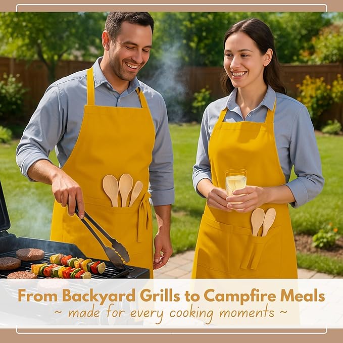 Native Fab Kitchen Apron 2 Pack - 100% Cotton Adjustable, Durable Apron with Pockets, Perfect for Cooking, Baking, Grilling
