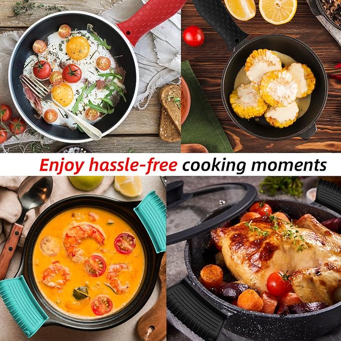 4 Pack Silicone Hot Handle Holder Cover Cast Iron Handle Cover Silicone Pot Holders Heat Resistant Assist Pan Handle Sleeve Non-Slip Pot Handle Covers for Cast Iron Skillet Metal Pan(Green)