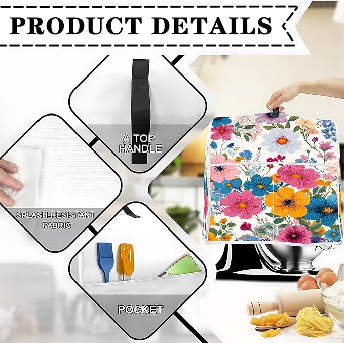 Mixer Dust Cover for 6-8 Qt Stand Mixer, Cloth Cover with 2 Storage Pockets for Stand Mixer Protective Covers Large for 6-8 Quart Mixer