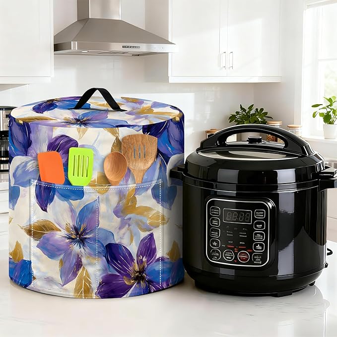 Kitchen Appliance Accessories Dust Cover for 3-6-8 Quart Instant Pot, Pressure Cooker, Air Fryer & Crock Pot,Decorative Appliance Cloth Cover with Top Handle & Storage Pockets (Purple, 3 Quart)