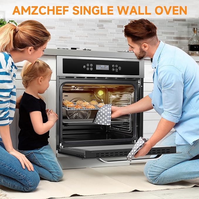 Wall-Oven-24-inch-Wall-Oven, Electric Wall Oven 24 inch, 2.5 Cu.Ft. Single Wall Oven with Frying Basket, 10 Cooking Functions & 8 Shortcut Menu 2800W Built-in Convection Oven